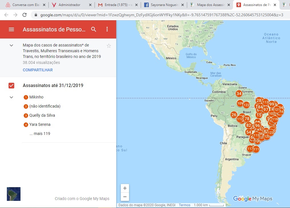 mapa travestis transexuais morte assassinatos 2019