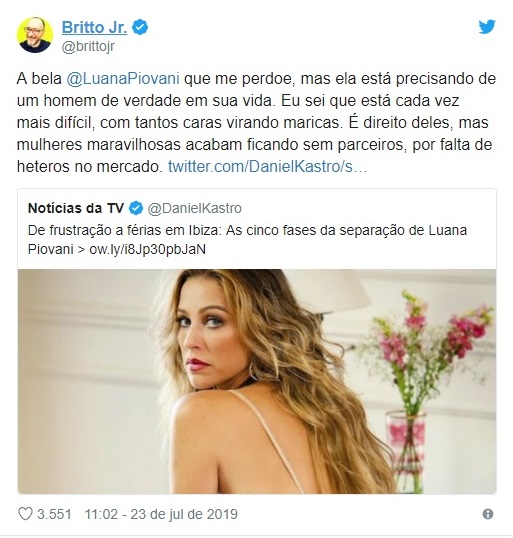 Britto Jr. dá declaração anti-gays