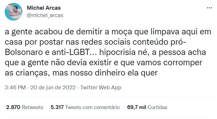 Gay demite doméstica homofóbica e é criticado