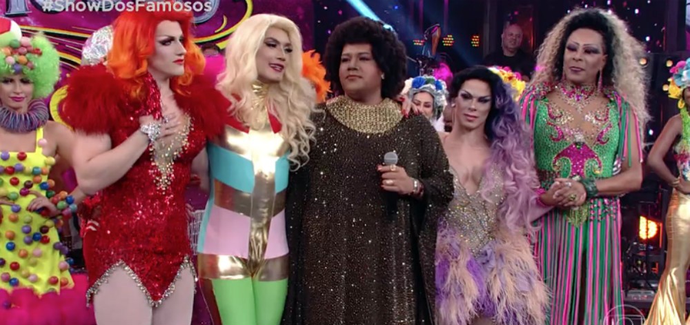 Tiago Abravanel e drag queens no Show dos Famosos