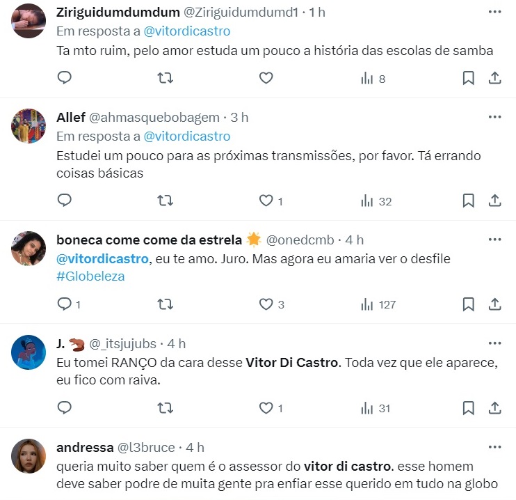 Vitor diCastro é criticado pela cobertura do carnaval na Globo