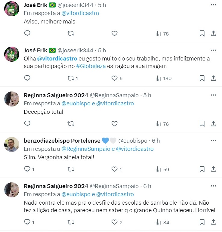 Vitor diCastro é criticado pela cobertura do carnaval na Globo